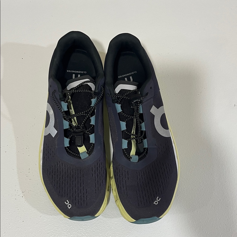 On Cloud Running Black and Lime Athletic Shoes